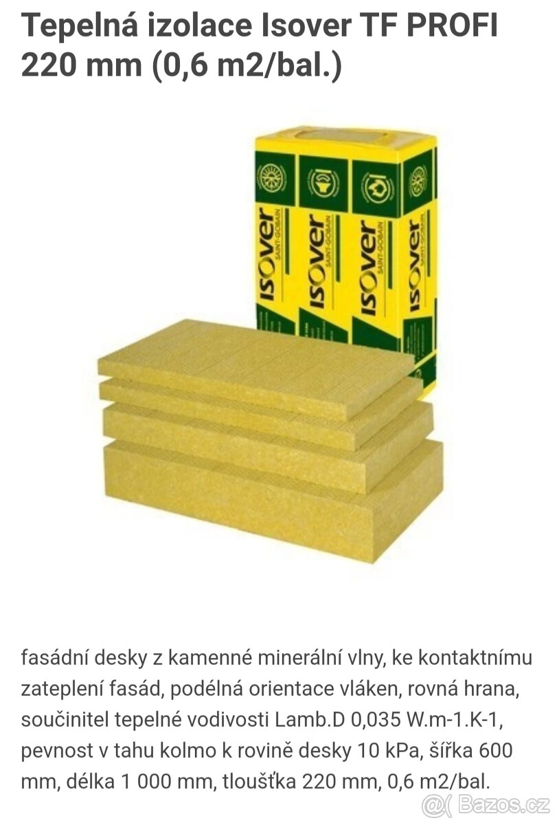 Tepelná izolace Isover TF PROFI 220 mm (0,6 m2/bal.)
