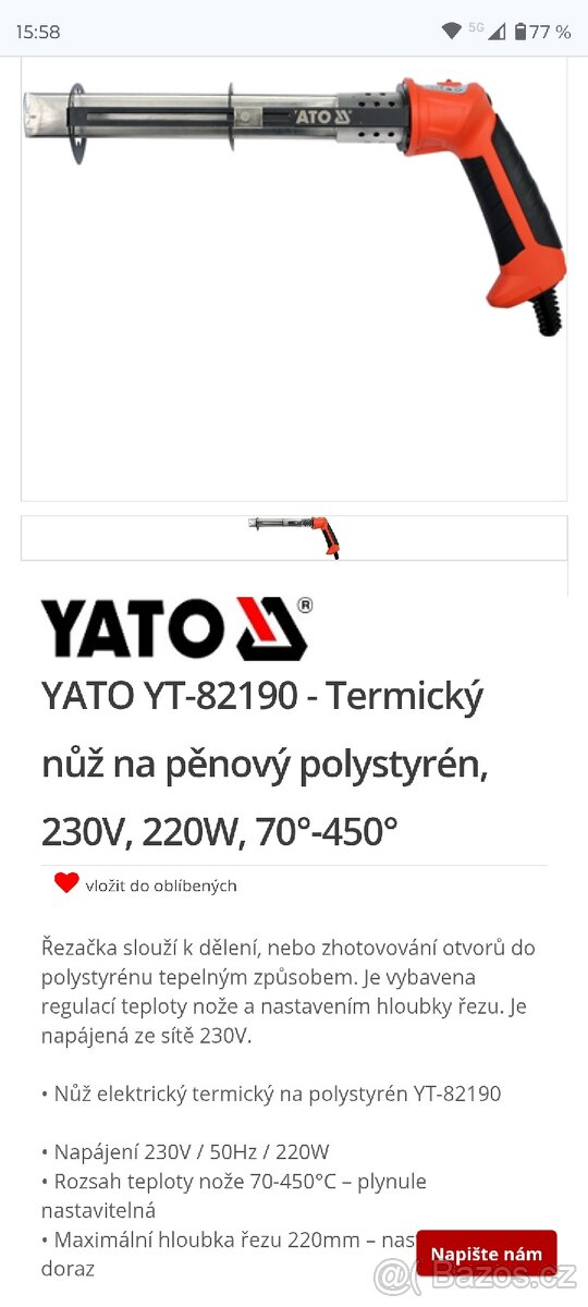 Elektrický nůž na polystyren