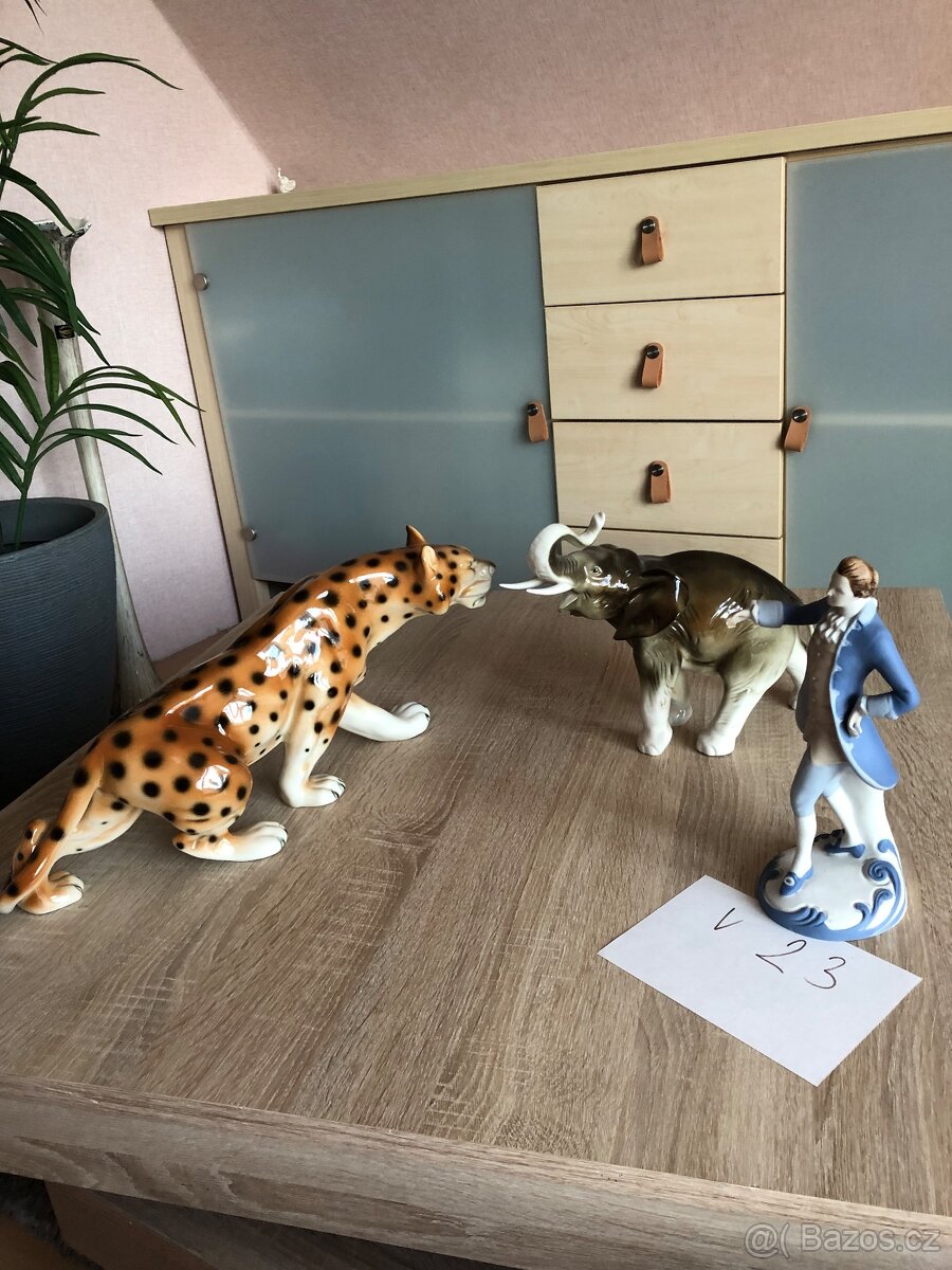 sošky slon, tygr Royal Dux, cibulak, miniatury