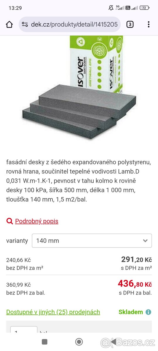 Fasádní polystyren Isover Gray 140mm