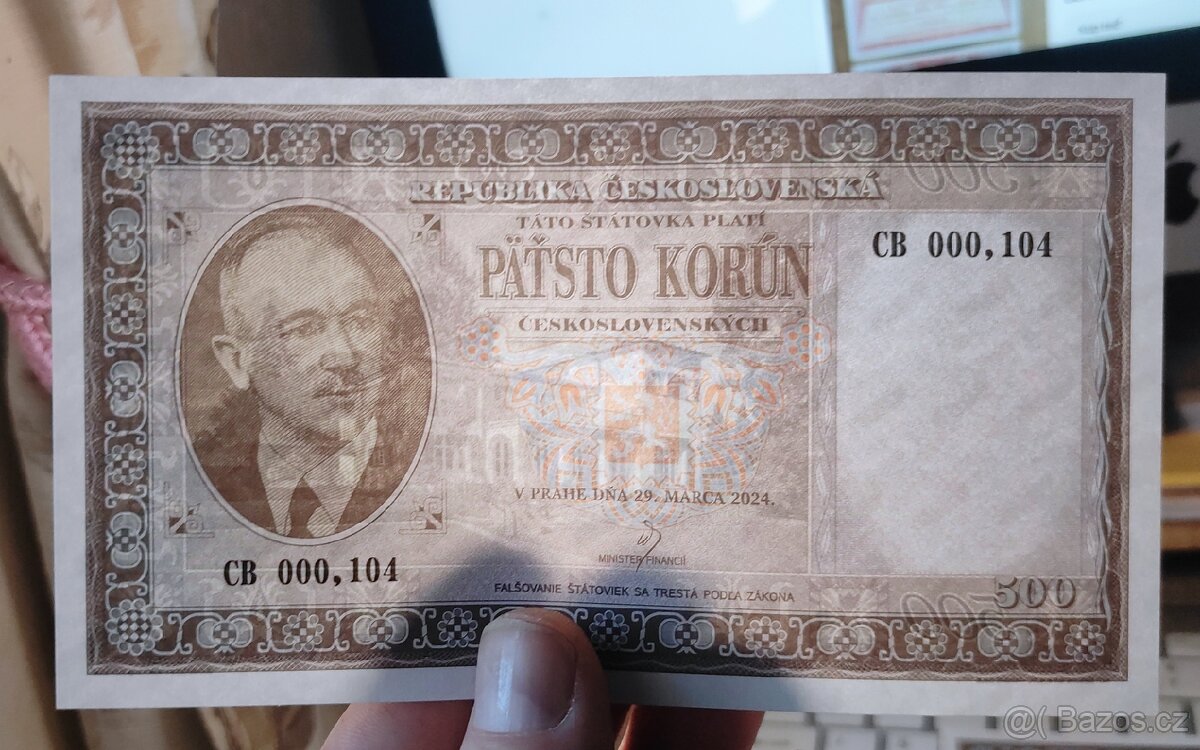 500 korun Beneš pamětní tisk 2024 Novinka