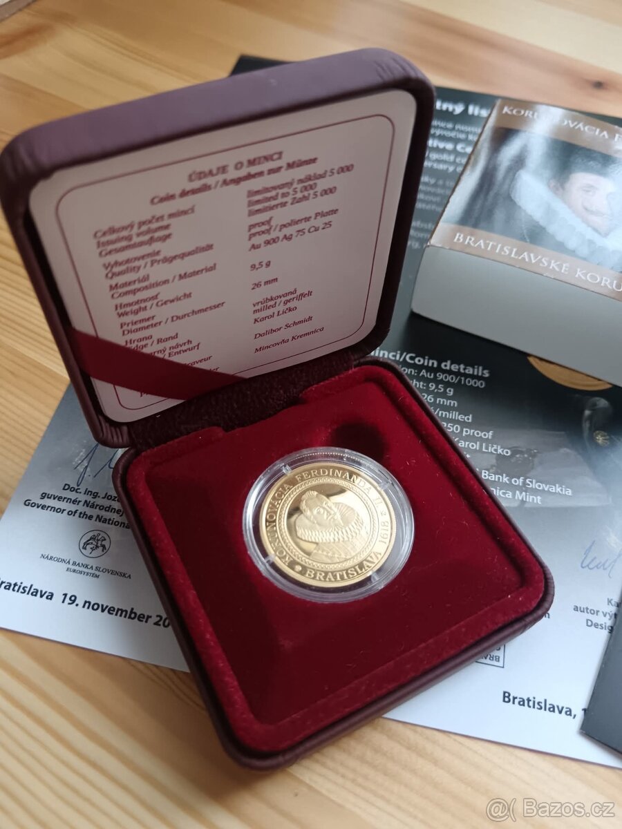 Zlatá Sběratelská mince 100€ 400.Výročí Korunovace Ferdinand