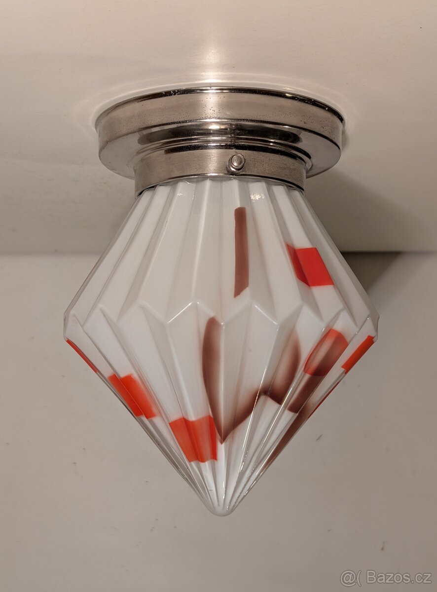 lustr niklovaná mosaz, Art Deco stropnice, původní stínido