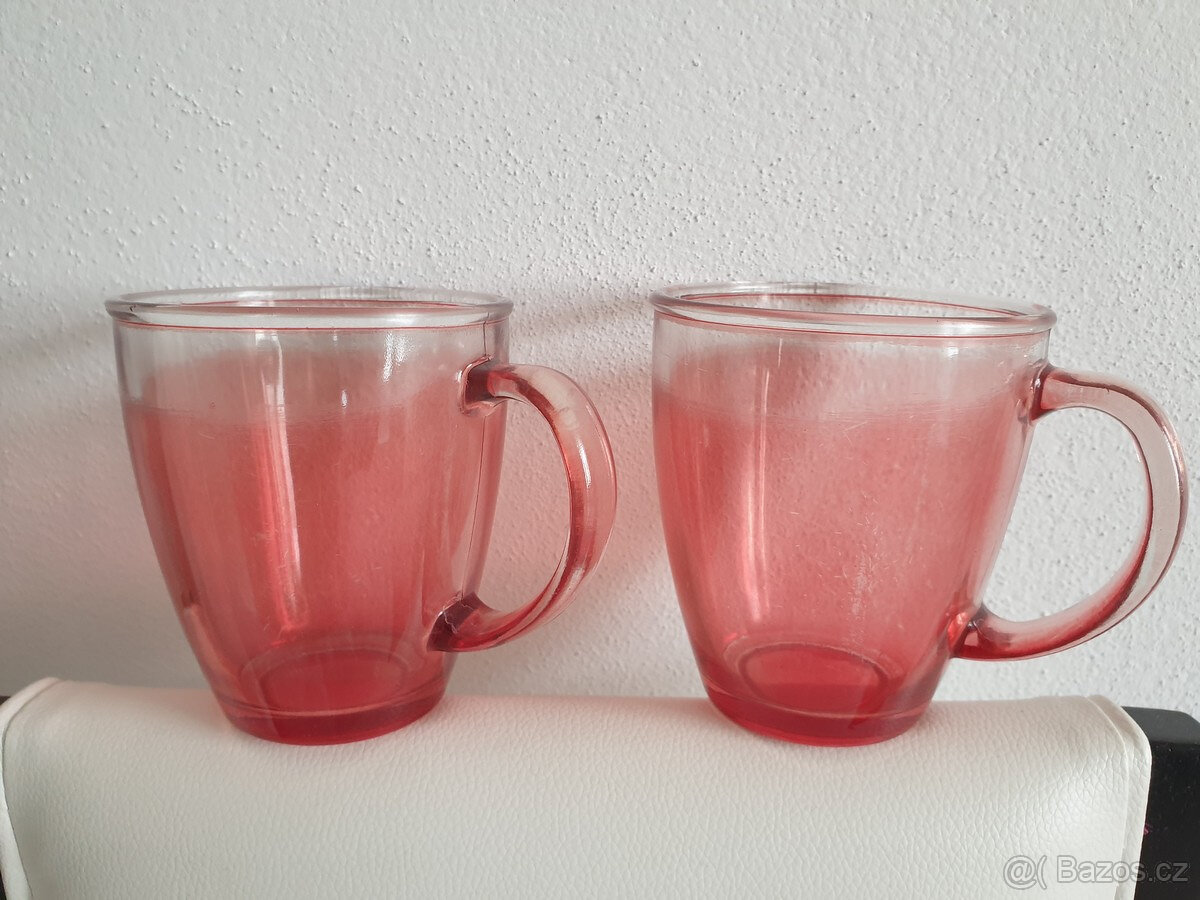 Retro červené skleněné hrnky sklo 2ks