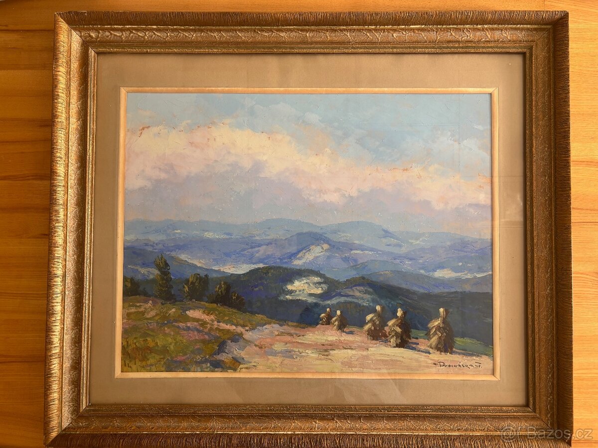 Obraz Miroslav Procházka, Beskydy po žních 1947, olej na des