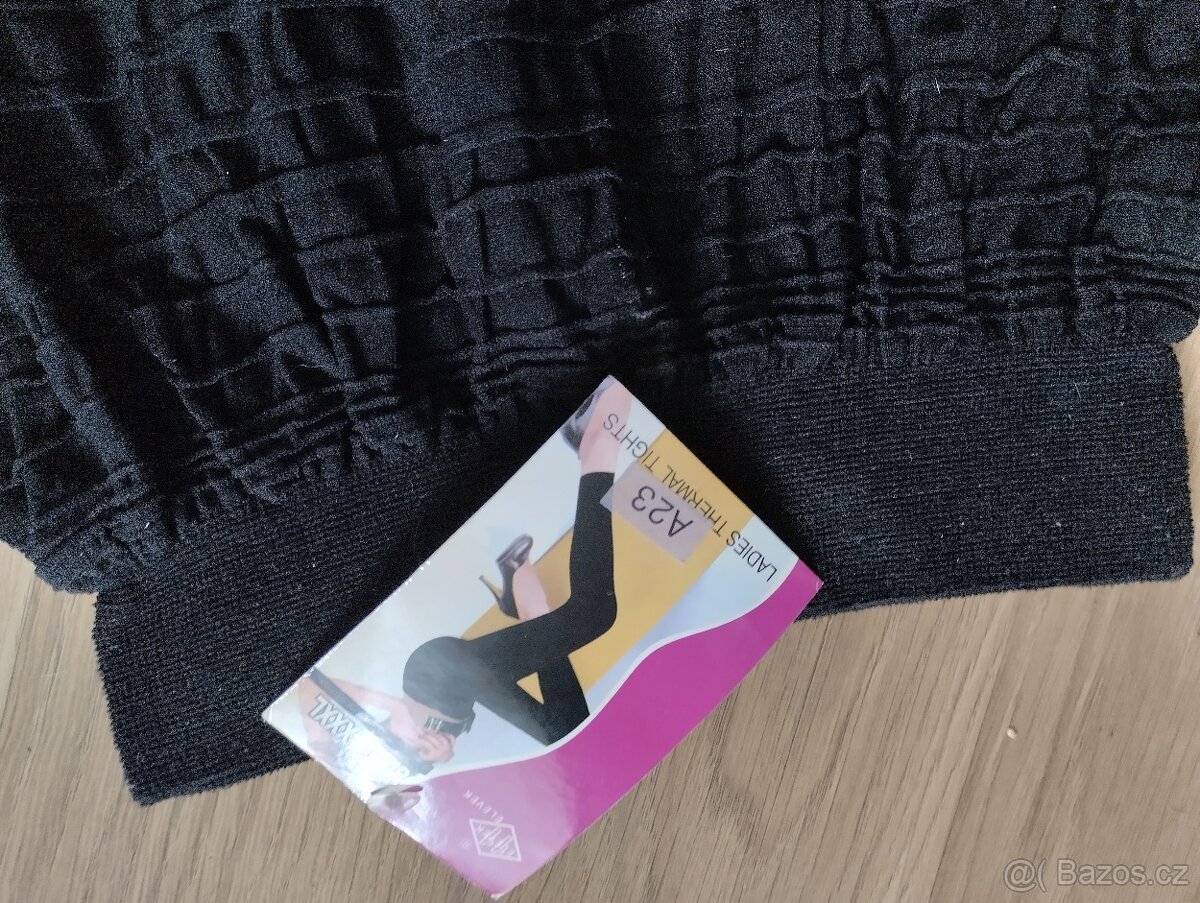 Nové elastické černé kalhoty s vyšitou sukýnkou