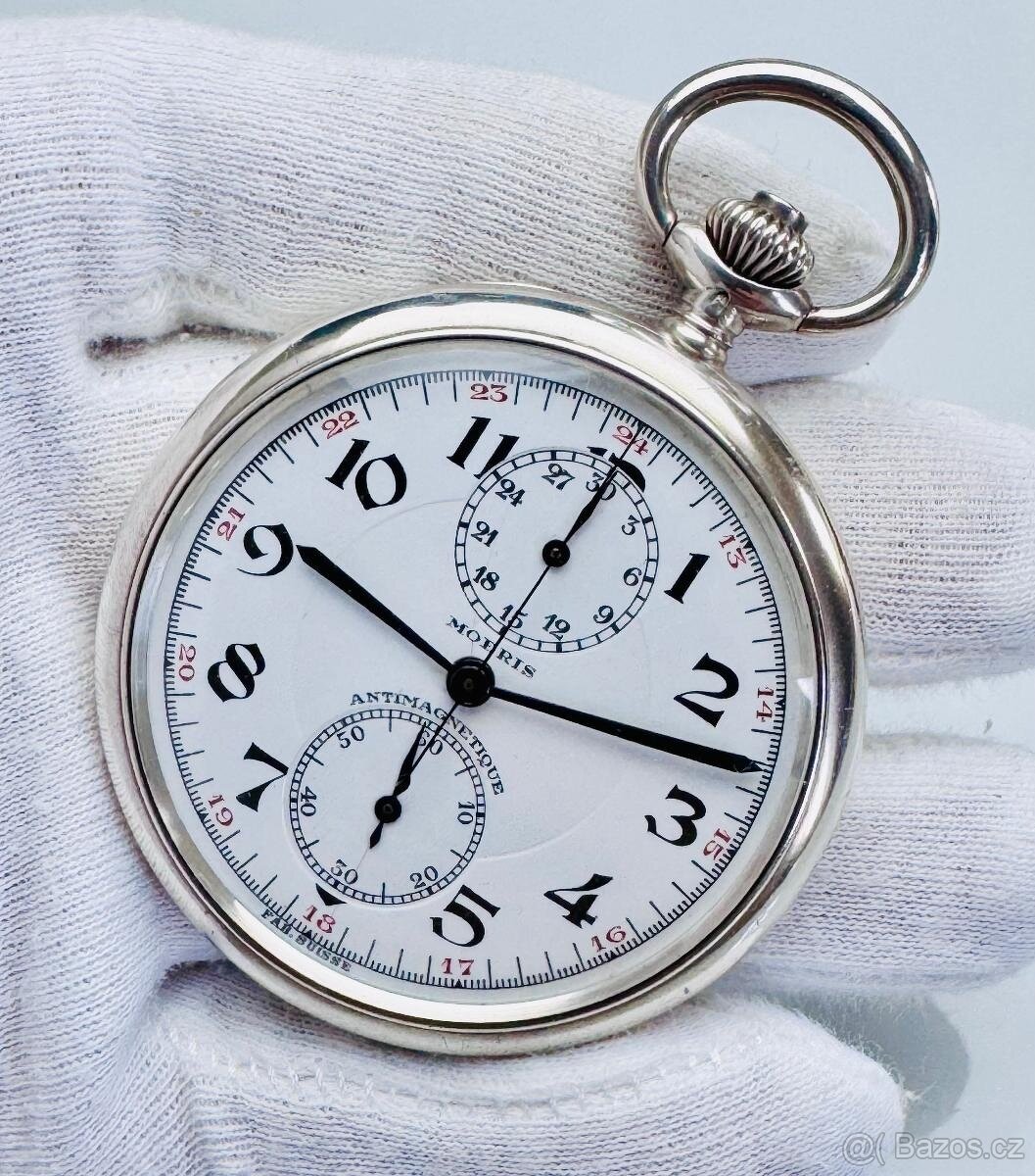 NÁDHERNÝ PÁNSKÝ CELO STŘÍBRNÝ CHRONOGRAF MOERIS