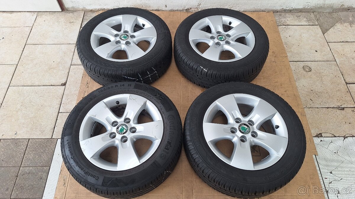 Alu kola Škoda 14" 5x100 letní pneu 185/60 R14 5-6mm Fabia