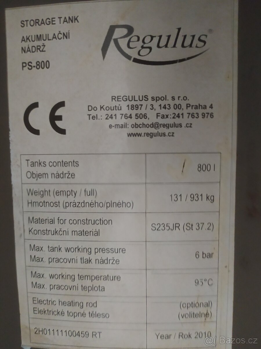 koupím izolaci na akumulační nádrž Regulus PS-800 r.v. 2010