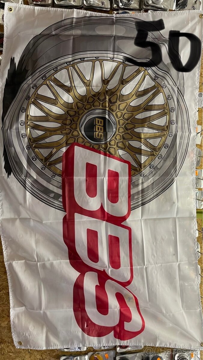 Baner - vlajka - prapor BBS wheels zlaté kolo. 90x150 cm