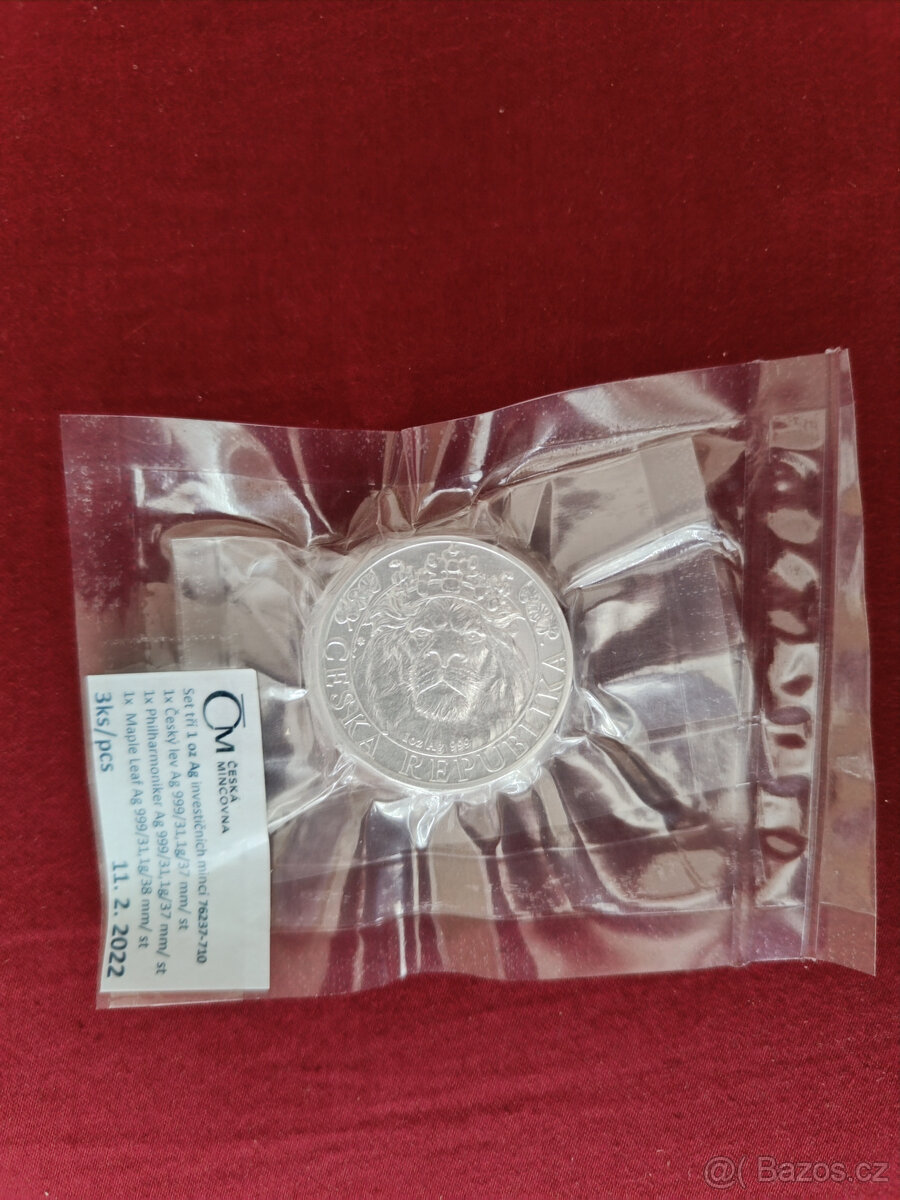 Set 3x 1 oz mince Český lev, Wiener Filh, Maple Leaf 2022