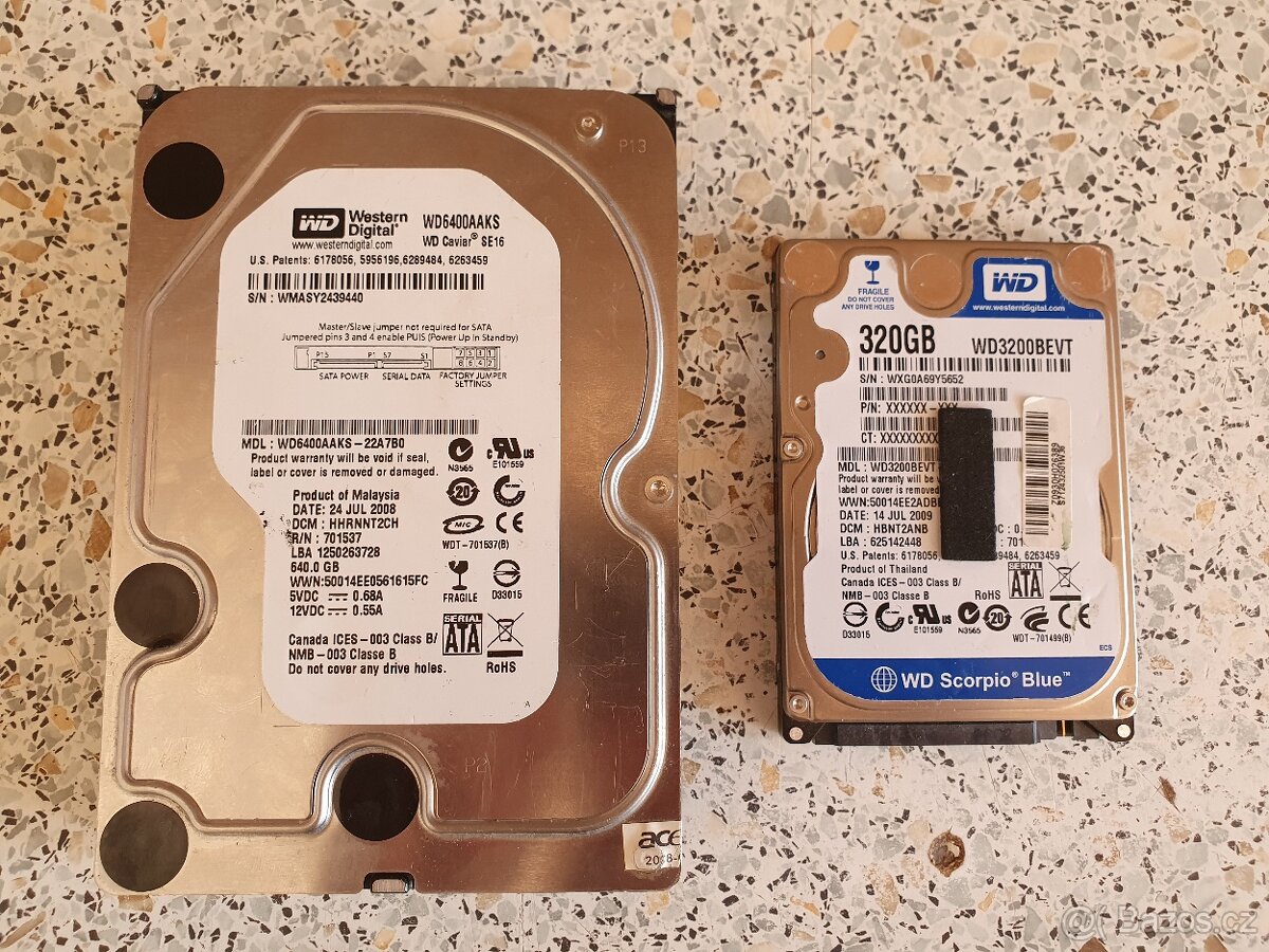 HDD Sata 640gb do pc a 320gb sata do Notebooku.