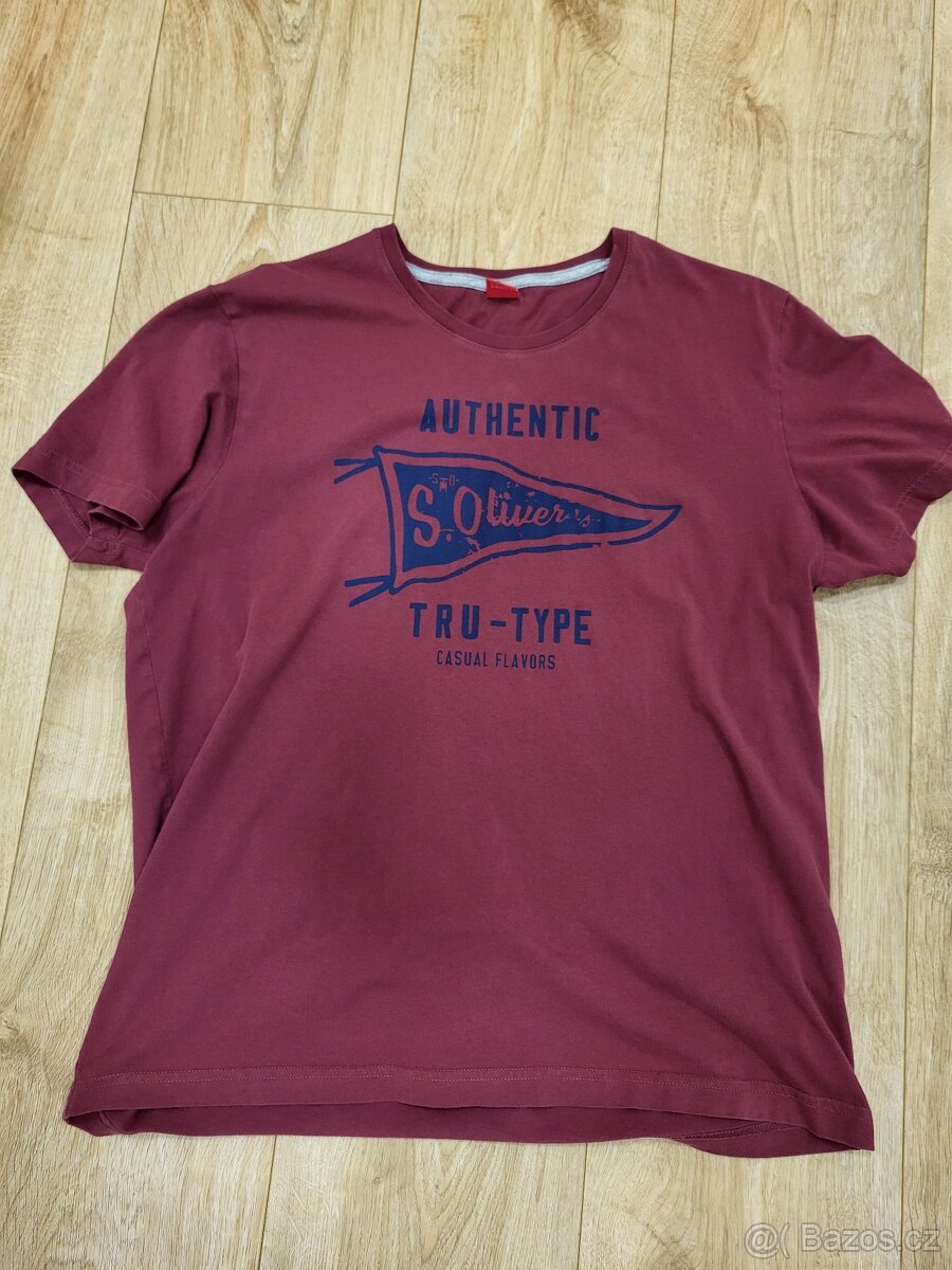 Pánské tričko, S. Oliver, červené / vínové, XL, 100% bavlna