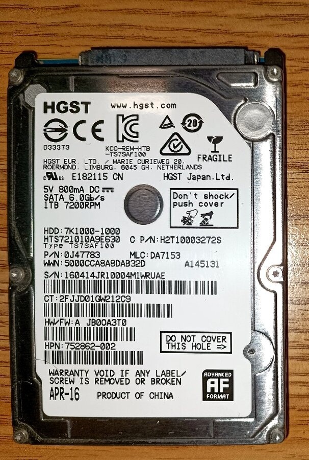 HDD 2,5" HGST 1TB 7200