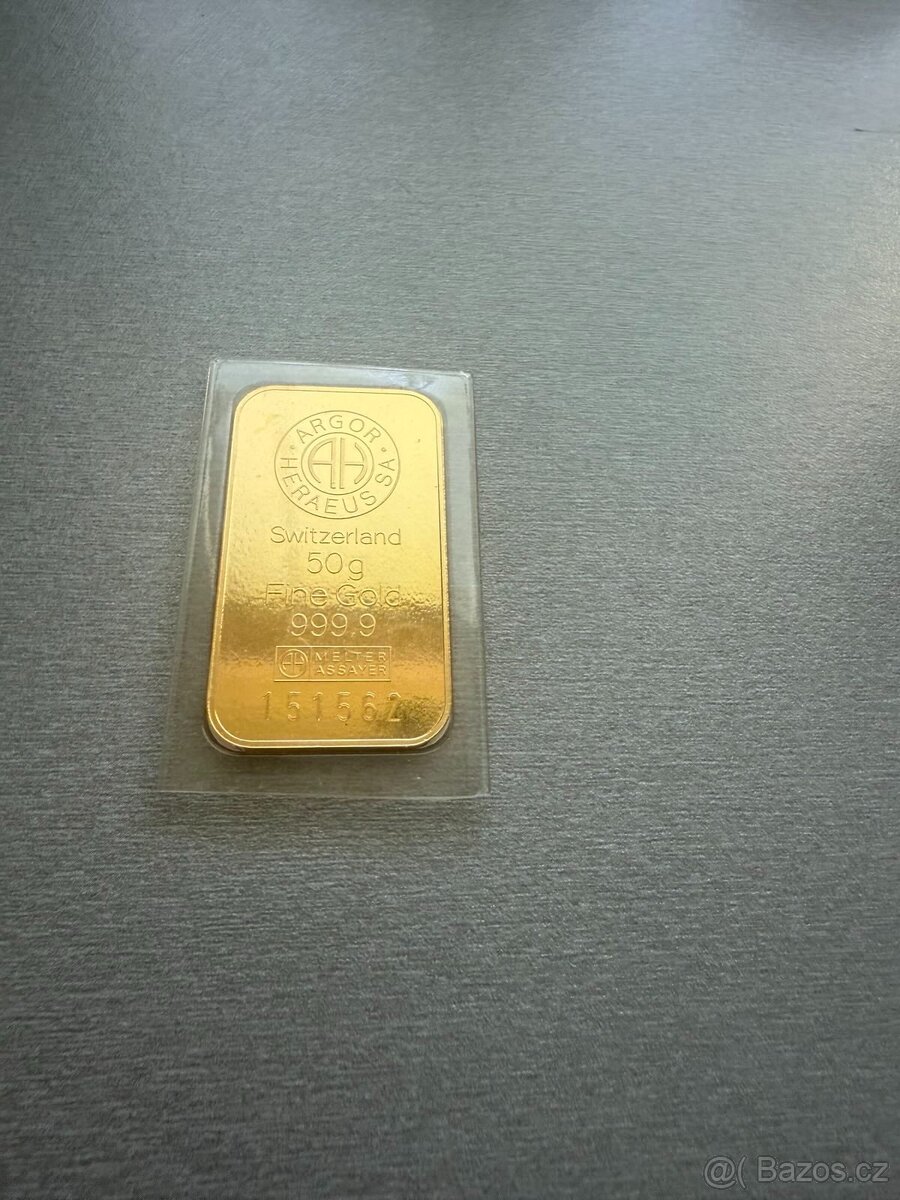 Zlatý slitek 50 g Argor-Heraeus