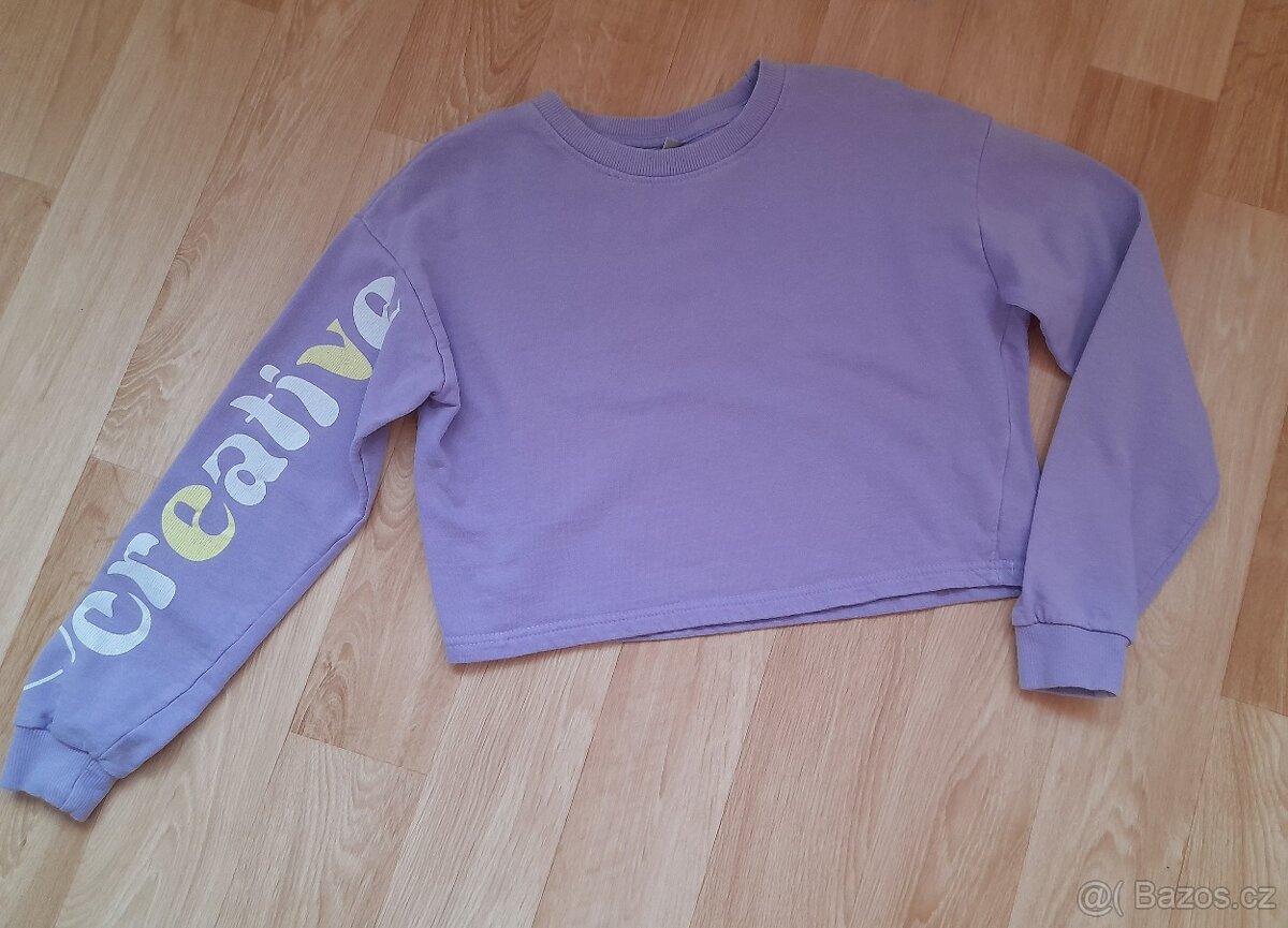 Fialová crop top mikina vel. 146 - 152