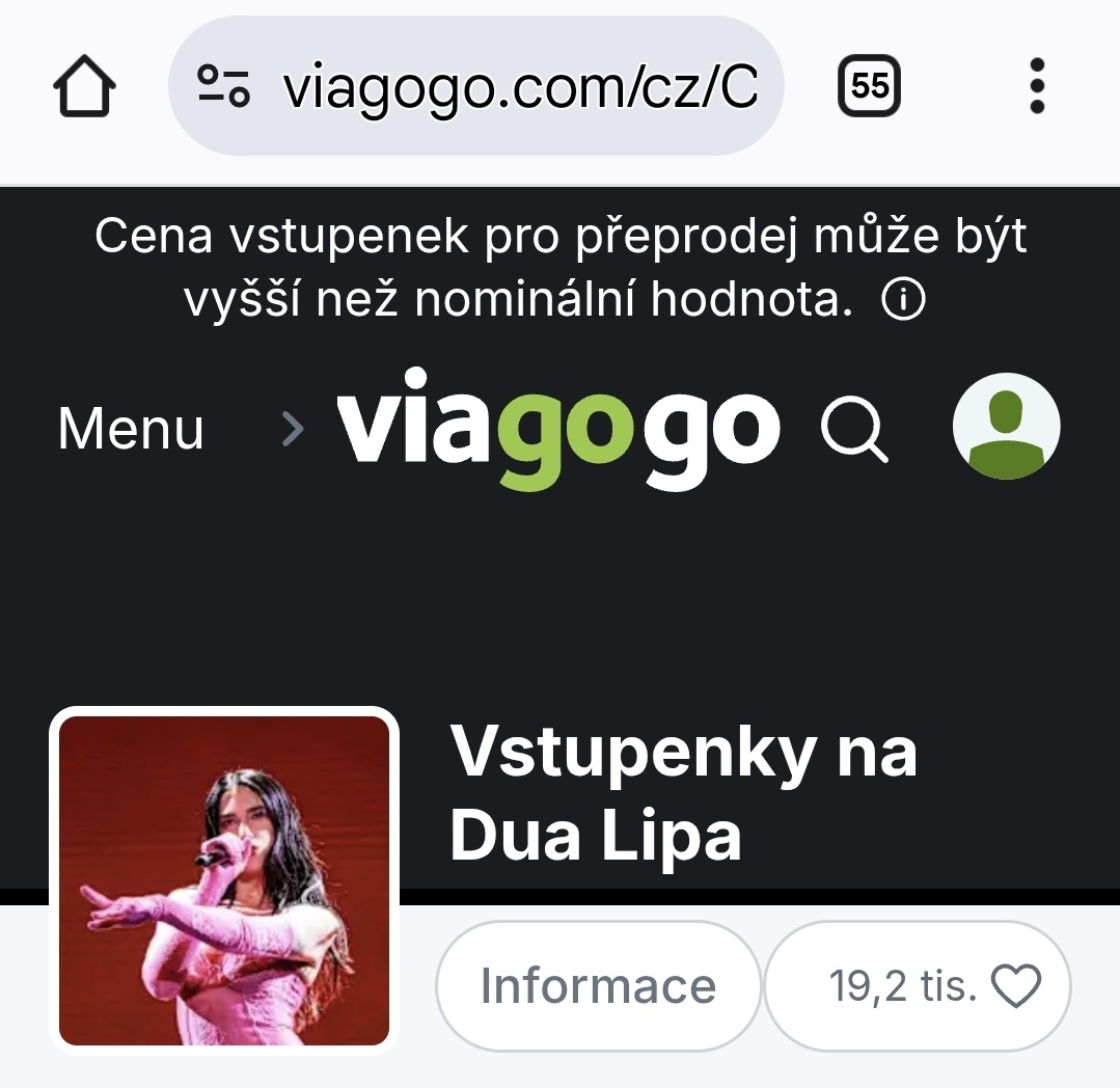 Listek na koncert Dua Lipa UT 27.5. - sekce 424