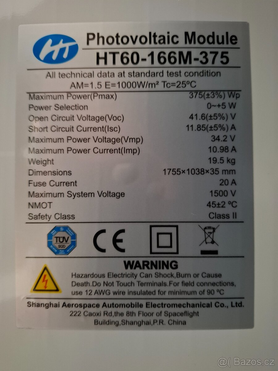 Solární panely HT-SAAE Full Black 375 W