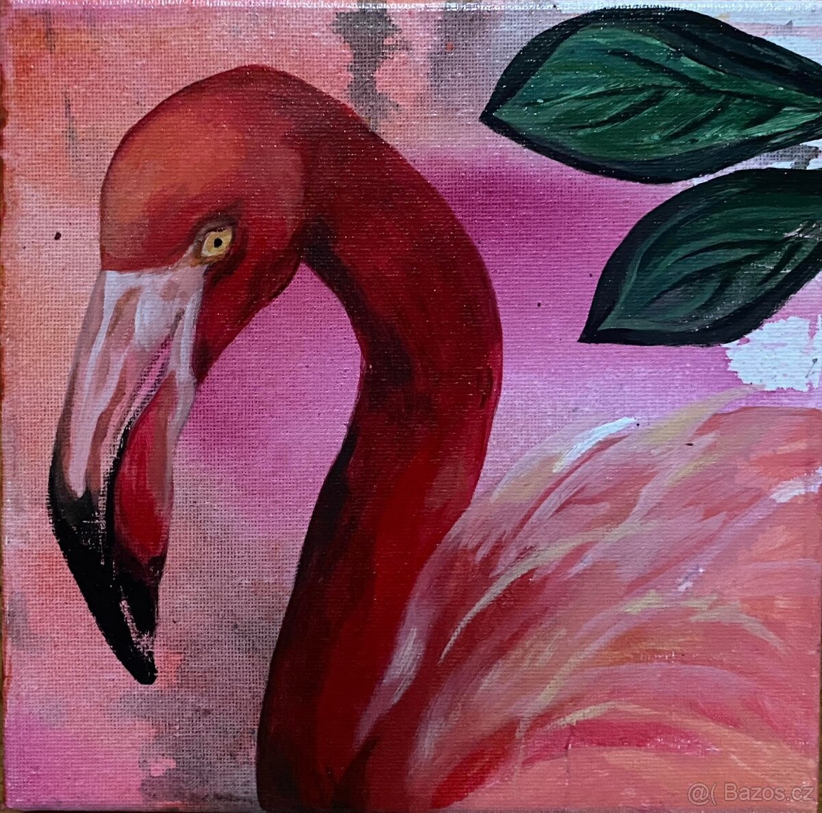 Olej- Flamingo -20x20, Mexická malírka  DANIELA JAUREG