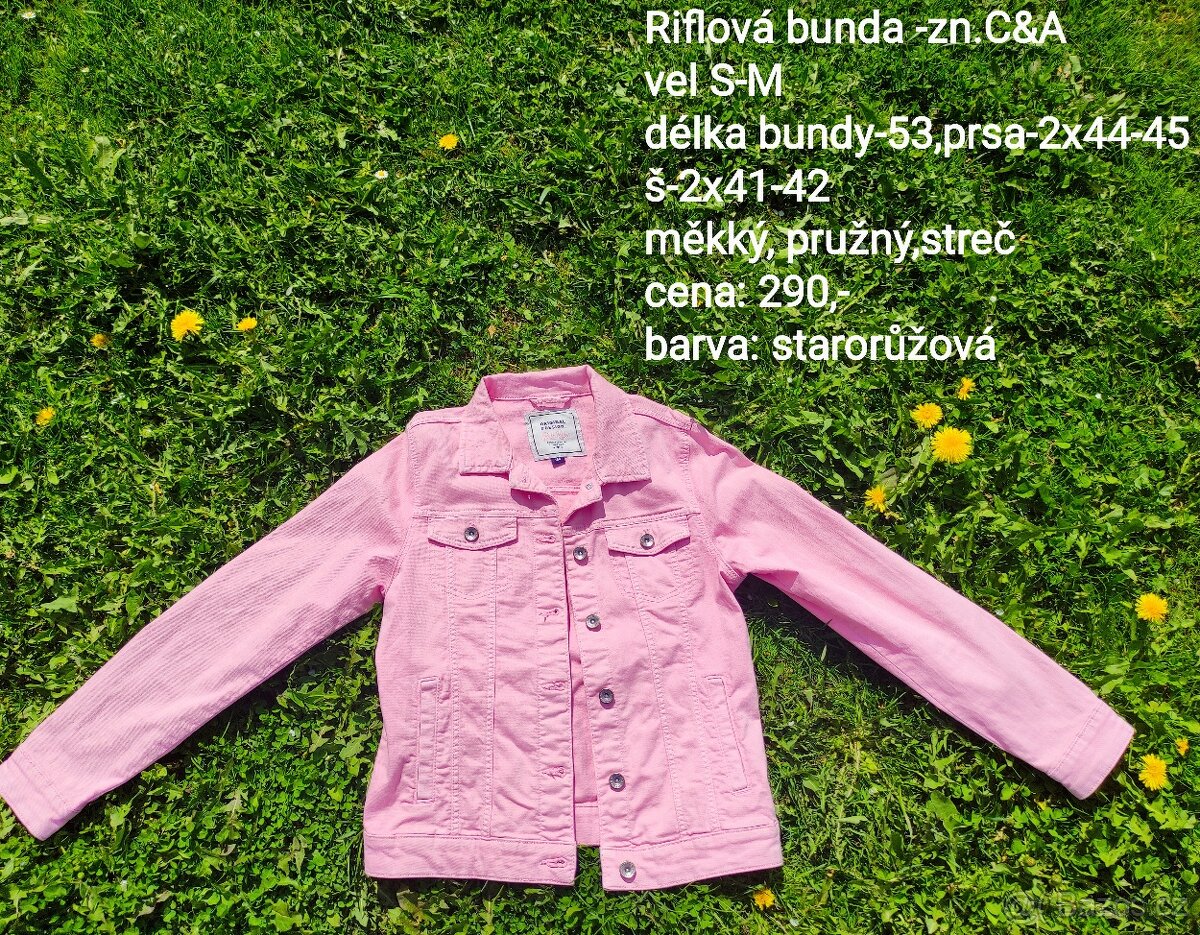 Riflová bunda -růžová,zn.C&A,vel S-M+ zdarma top