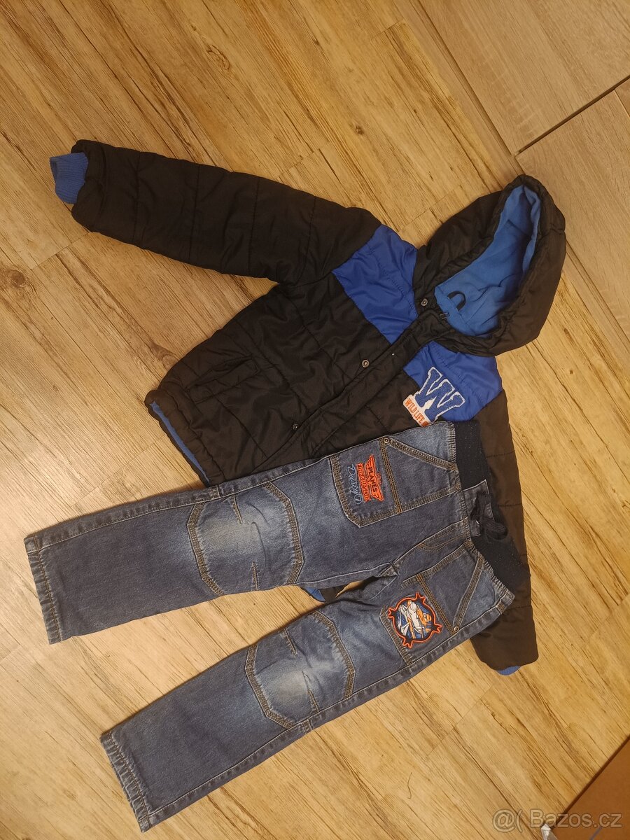 Zimní bunda Lupilu+ džínové kalhoty vel 110/116