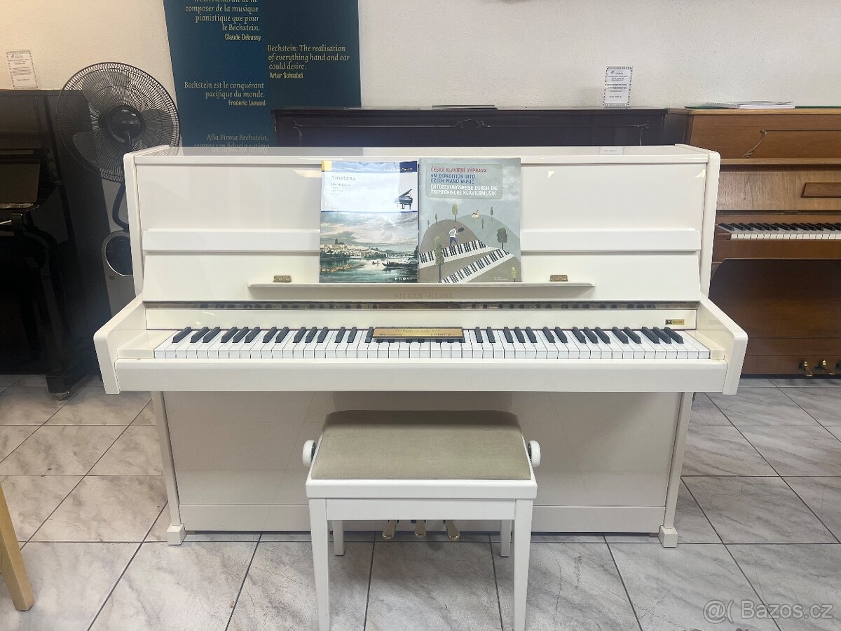 Bílé pianino Reiger Kloss se zárukou 5 let, doprava zdarma.