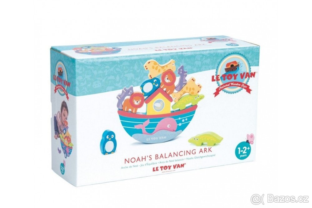 Dřevěná malovaná balanční archa s 10 zvířátky