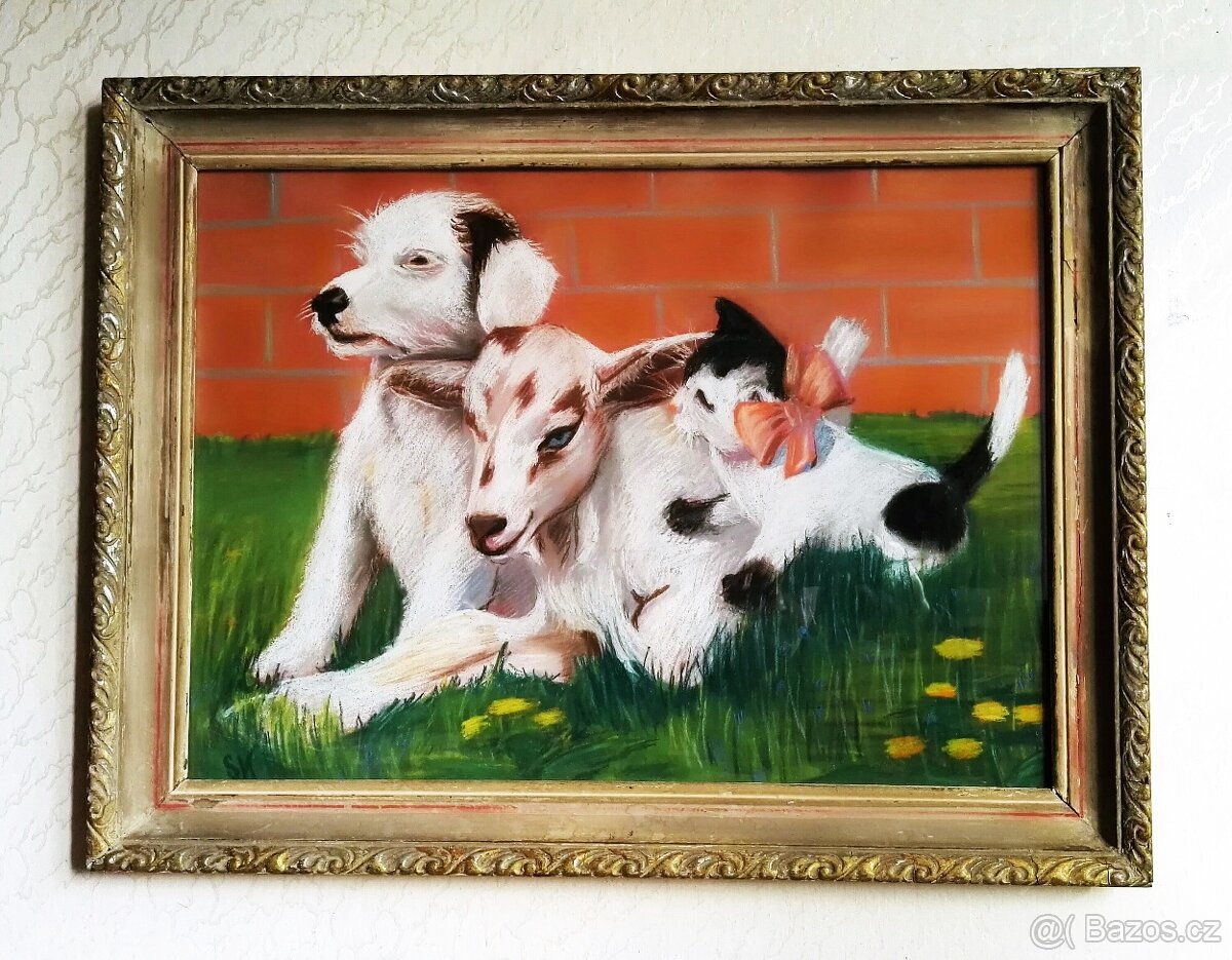 KŮZLE , PEJSEK A KOČIČKA / SK / pastel