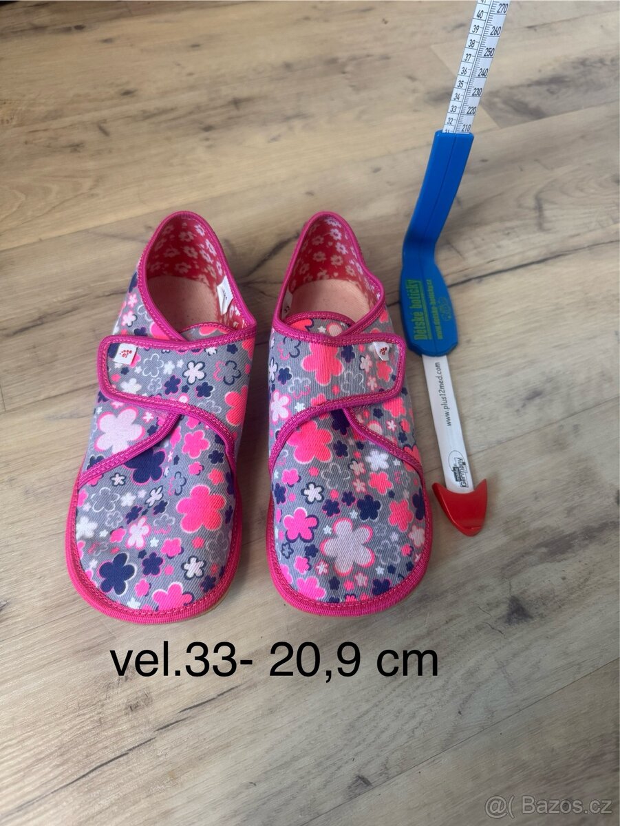 bačkorky Ef barefoot růžové kytky 33 - 20,9 cm