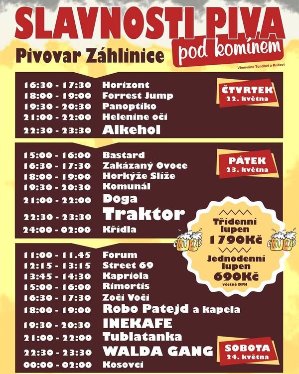 Lístky SLAVNOSTI PIVA POD KOMÍNEM 22.5 - 24.5.2025