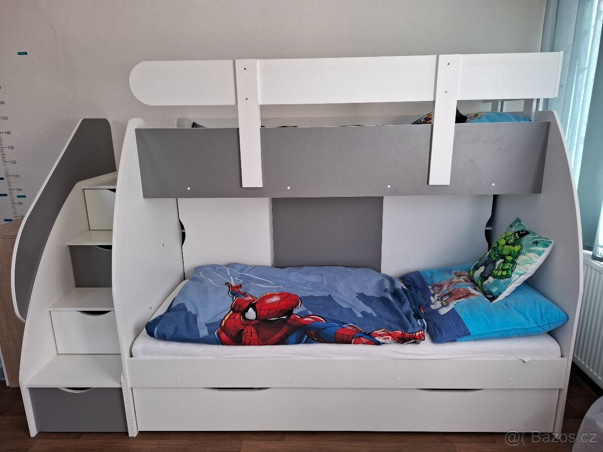 Dětská patrová postel se schody a šuplíky 2x 80x200