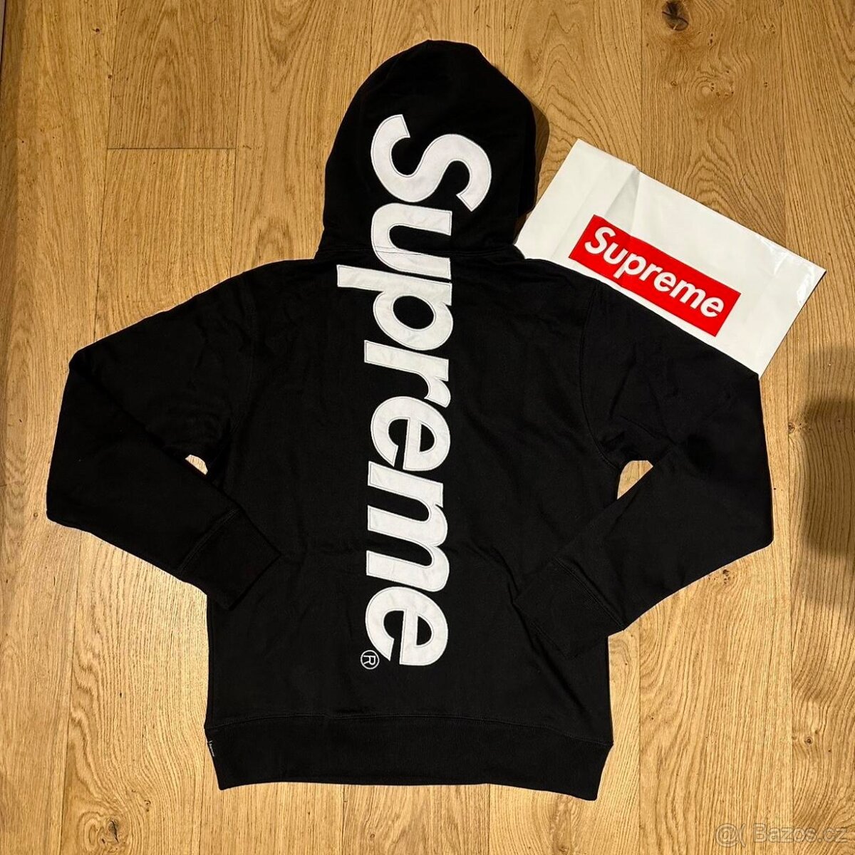 Supreme Satin Applique Hooded Sweatshirt FW25 Black