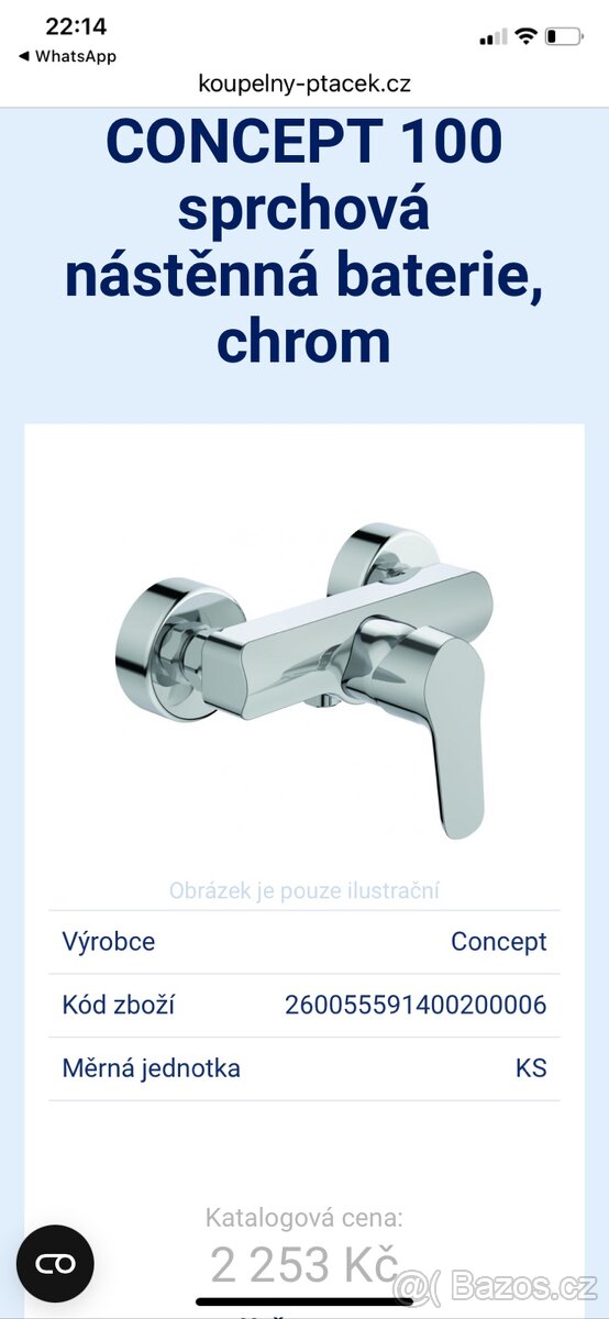 Baterie sprchova nastenna Concept 100