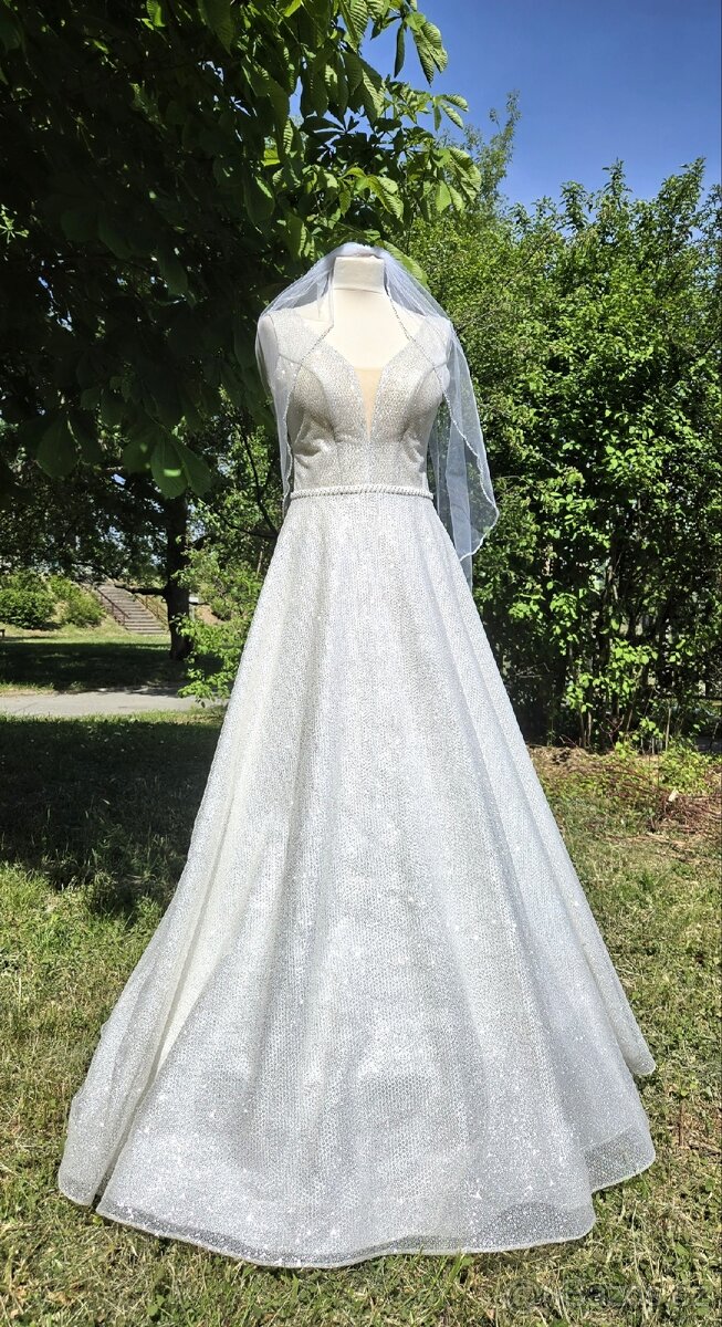 NOVÉ elegantní svatební šaty TŘPYTIVÉ