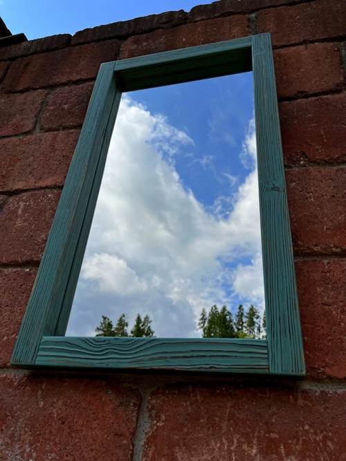 Zrcadlo v kartáčovaném, tyrkysovohnědém rámu 45x80