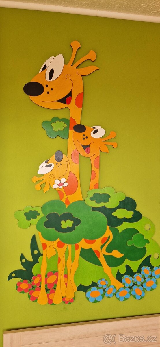 DEKORACE NA ZEĎ ŽIRAFA S MLÁĎATY