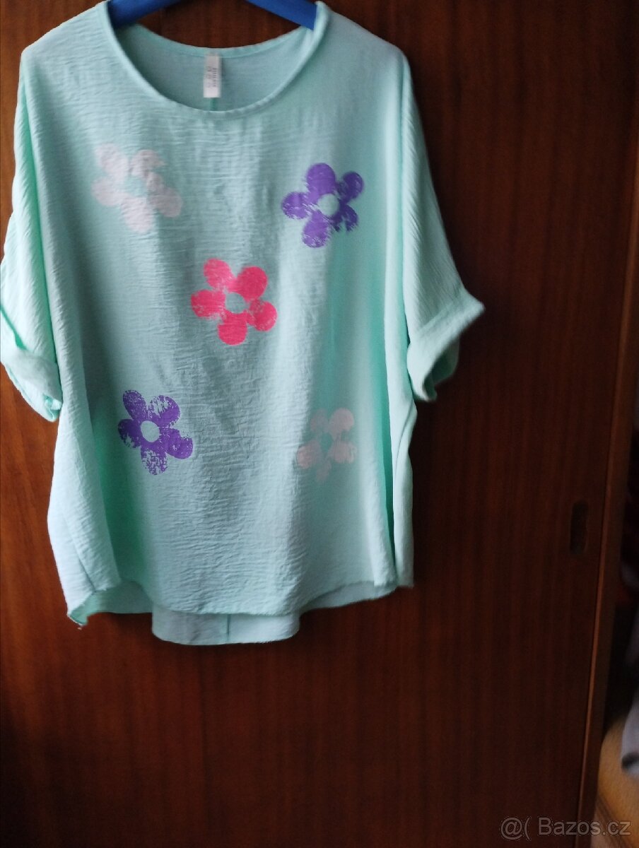 Halenka s květy M,L, širší,tyrkys