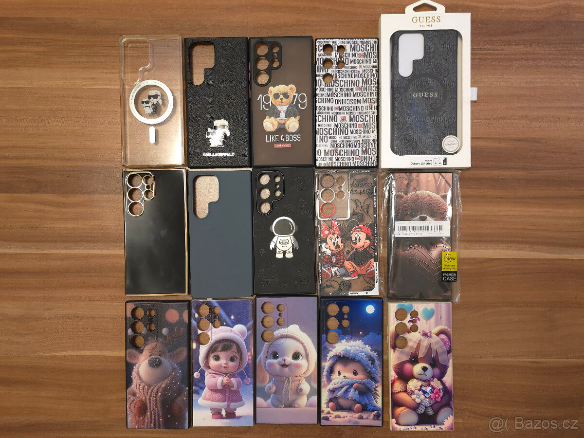 100 Kč/ks Kryty Samsung S24 Ultra, Guess, Boss, Lagerfeld...