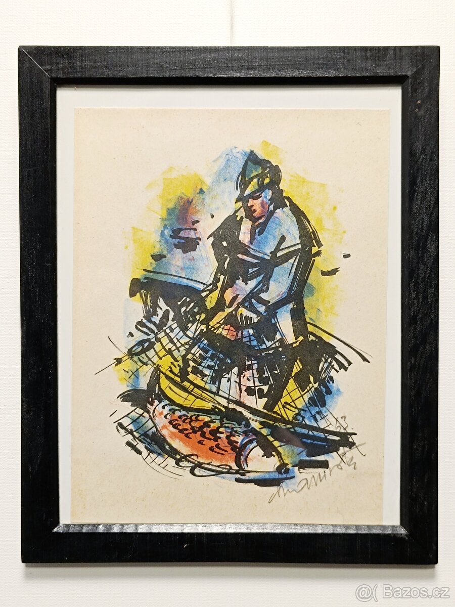 Obraz Cyril Chramosta, Rybář 1963, 26x21
