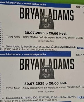 BRYAN ADAMS - lístok na pamiatku