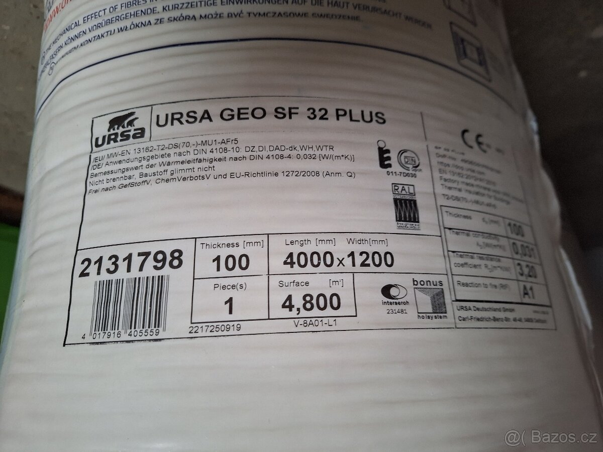 Izolace minerální vata URSA SF 32 Plus 100mm, 4,8m²/role