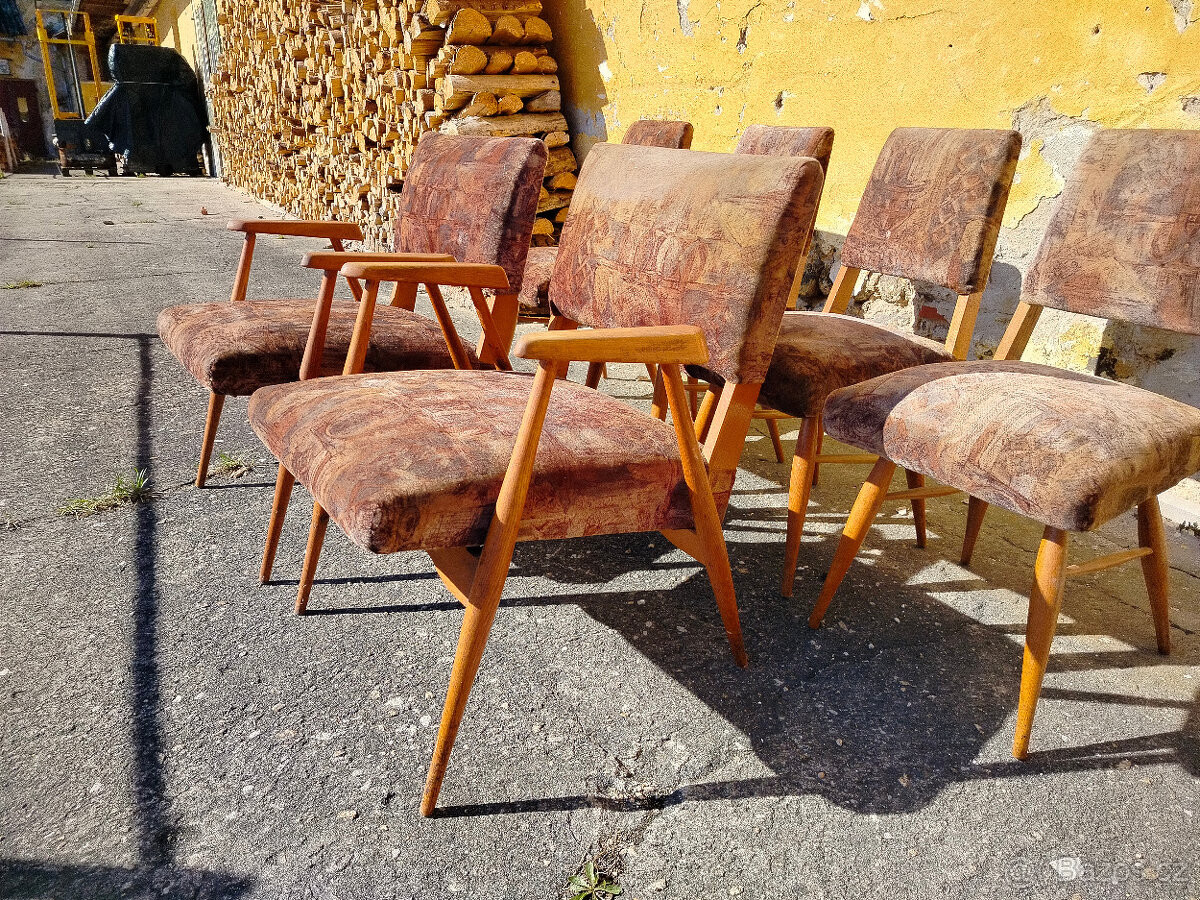 Retro křesla a 4 jídelní židle