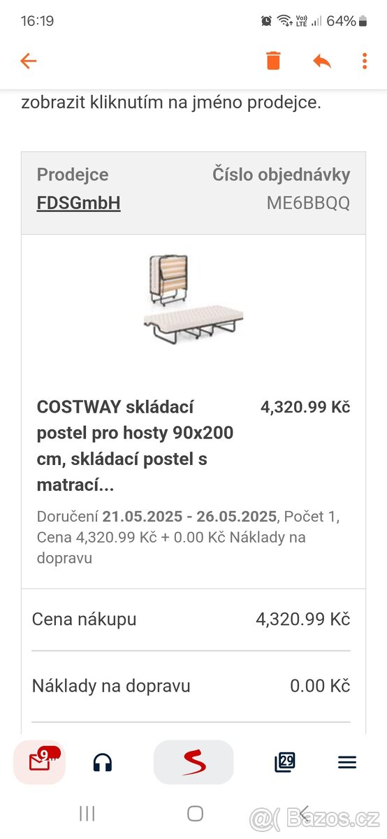 Postel skládací pro hosty