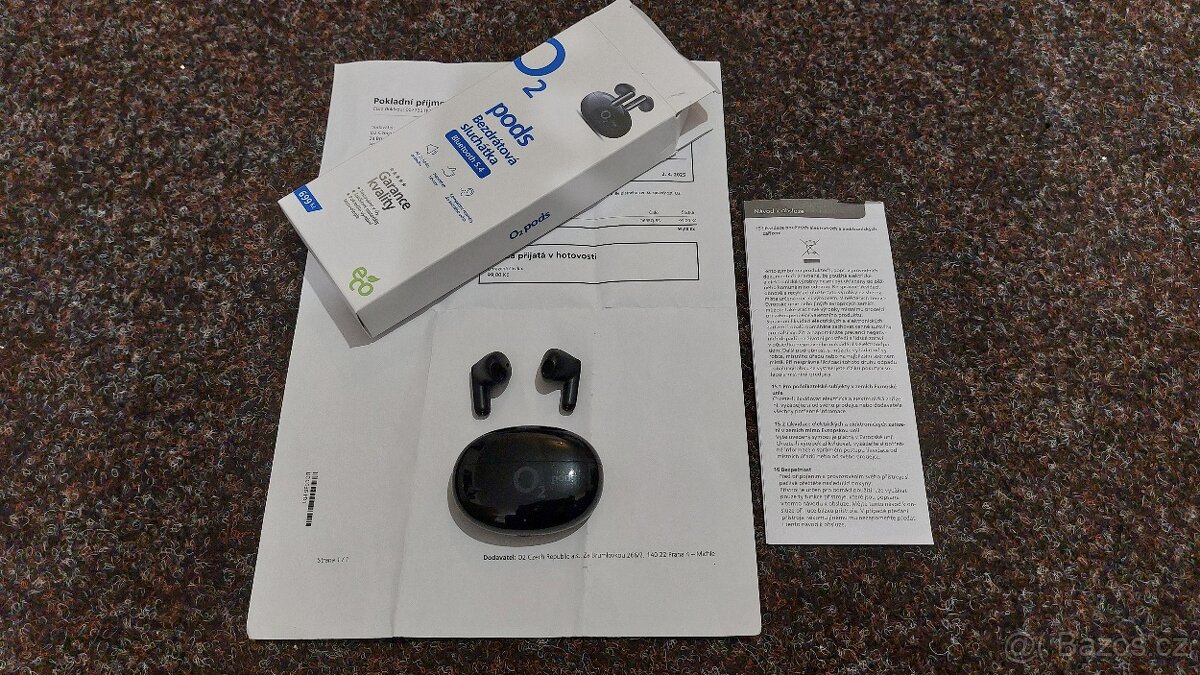 o2 pods - bezdrátová sluchátka- zánovní se zárukou