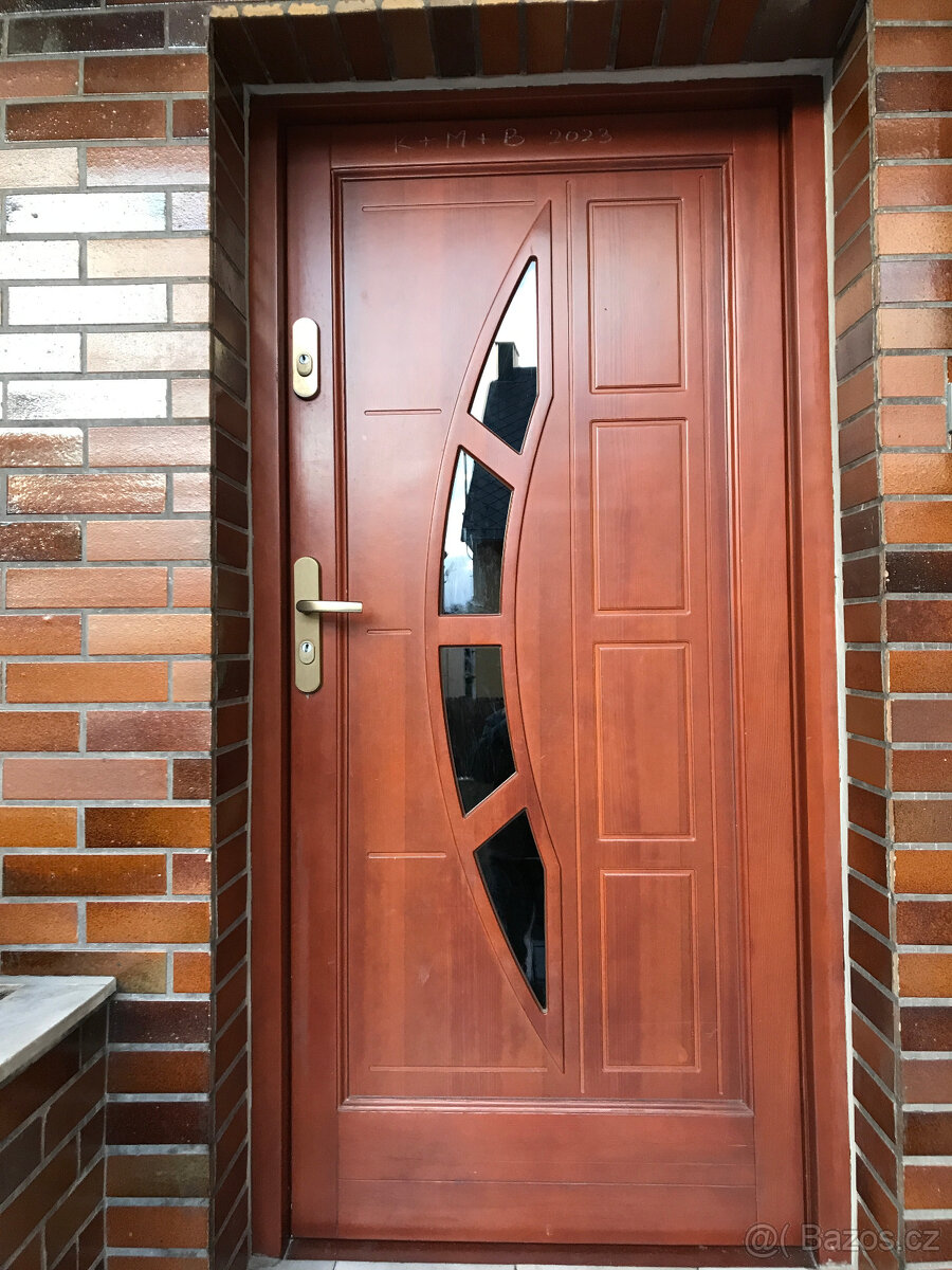 Vchodové dveře 90 cm, dvojsklo, levé, dřevěné včetně zárubně