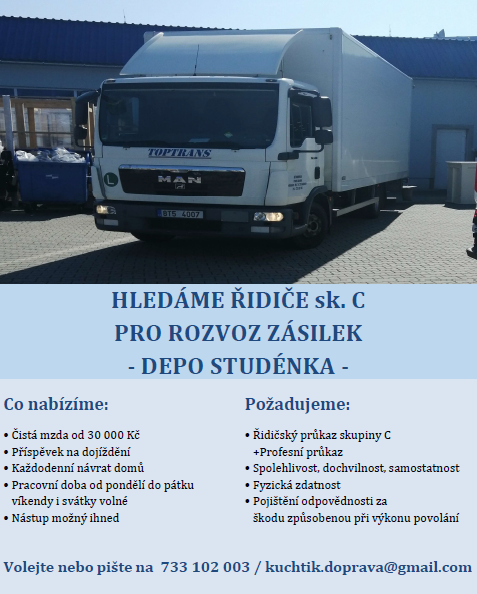 Hledáme řidiče sk. C pro rozvoz zásilek