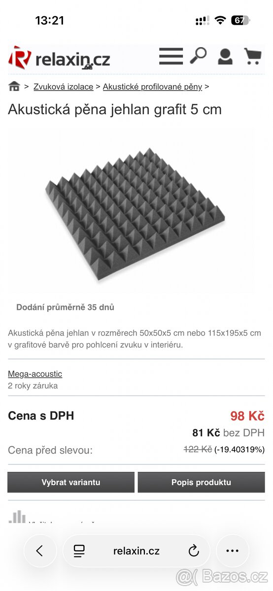 Akustické jehlany 5 cm, basstraps