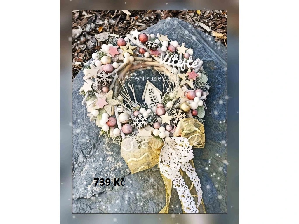 Vánoční dekorace - věnec, svícen, stromeček