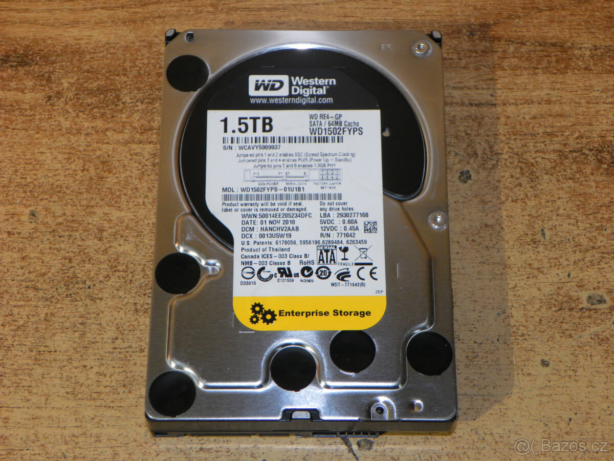 Hard disk Western Digital Black 1,5TB, bez vadných sektorů