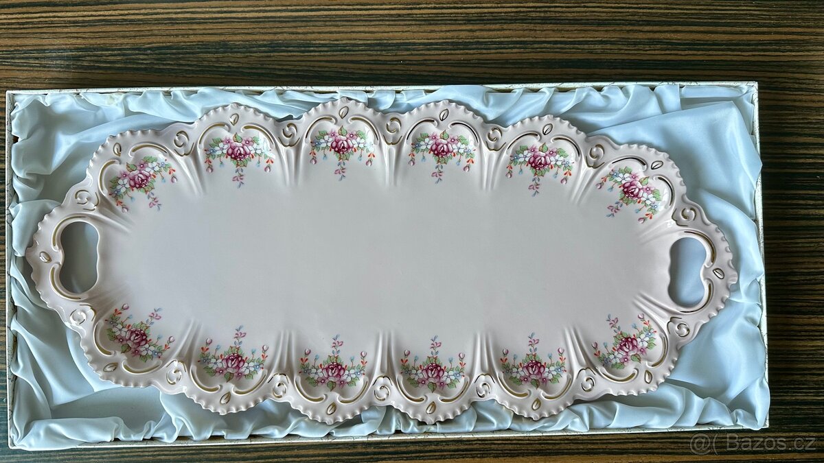Ruzovy porcelan podnos, novy